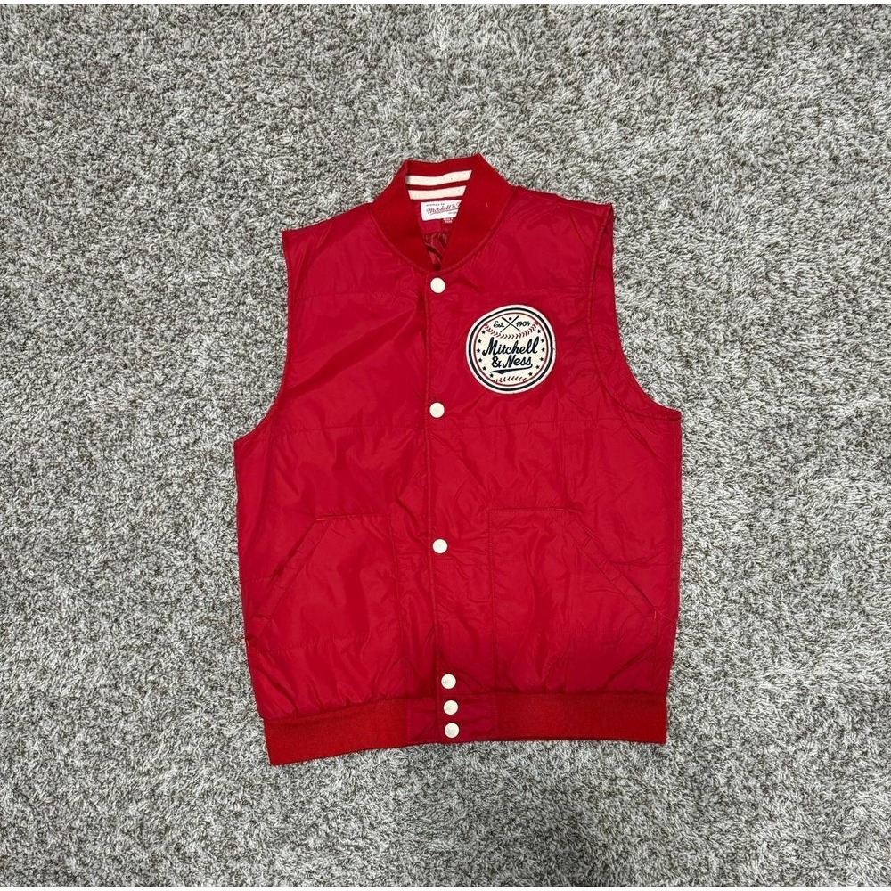 Vintage RARE Mitchell Ness Vest Jacket Red Michell Ness Logo Size Medium